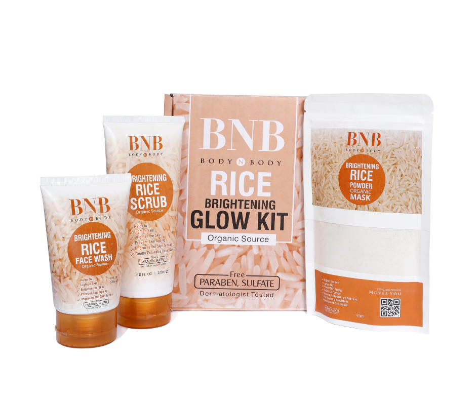 BNB RICE GLOW 3IN1 SKIN CARE KIT Brightening Rice Facewash 'Mask 'Scrub